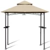 Costway 8' X 5' Outdoor Patio Barbecue Grill Gazebo W/ LED Lights 2-Tier Canopy Top Tan
