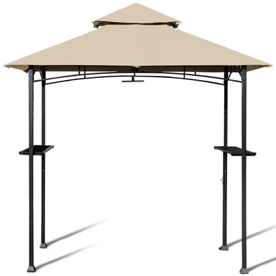 Costway 8' X 5' Outdoor Patio Barbecue Grill Gazebo W/ LED Lights 2-Tier Canopy Top Tan 1 Costway 8' X 5' Outdoor Patio Barbecue Grill Gazebo W/ LED Lights 2-Tier Canopy Top Tan