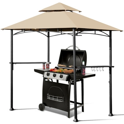 Costway 8' X 5' Outdoor Patio Barbecue Grill Gazebo W/ LED Lights 2-Tier Canopy Top Tan 8 Costway 8' X 5' Outdoor Patio Barbecue Grill Gazebo W/ LED Lights 2-Tier Canopy Top Tan - Image 8