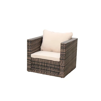 4pc Wicker Patio Sectional Seating Set With Sofa, Arm Chair, Ottoman & Accent Table - Brown/Beige - GODEER 5 4pc Wicker Patio Sectional Seating Set With Sofa, Arm Chair, Ottoman & Accent Table - Brown/Beige - GODEER - Image 5