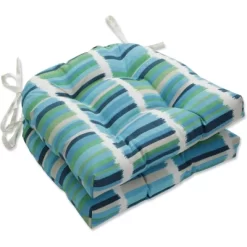 Set Of 2 Outdoor/Indoor Deluxe Tufted Chair Pads Solar Stripe - Pillow Perfect -Quality Garden Outdoor Store GUEST df937dd2 3020 4e43 b4e9 be48bc092ea7