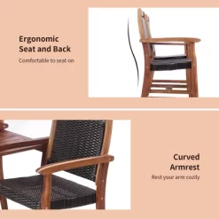 Costway 2-Seat Patio Rattan Bench Acacia Wood Frame Table W/Umbrella Hole Deck -Quality Garden Outdoor Store GUEST e095d493 fa3c 4fd7 a74f 11cd485c7990