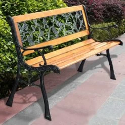 Tangkula Garden Iron Bench Porch Path Hardwood Chair For Patio Park Outdoor Deck -Quality Garden Outdoor Store GUEST e0abf993 766c 41f7 ac28 99a761df1f7c