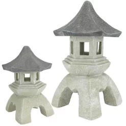 Design Toscano Pagoda Lantern Sculpture: Set Of Medium And Large