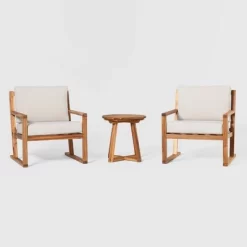 Saracina Home 3pc Modern Slat-Back Acacia Outdoor Conversation Set With Cushions -Quality Garden Outdoor Store GUEST e228f191 c7e4 49f0 8884 eecb92073a20