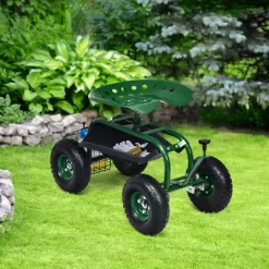 Costway Garden Cart Rolling Work Seat W/ Tool Tray Basket Green -Quality Garden Outdoor Store GUEST e23cf9c3 8ec8 4689 acd4 23b60af76124