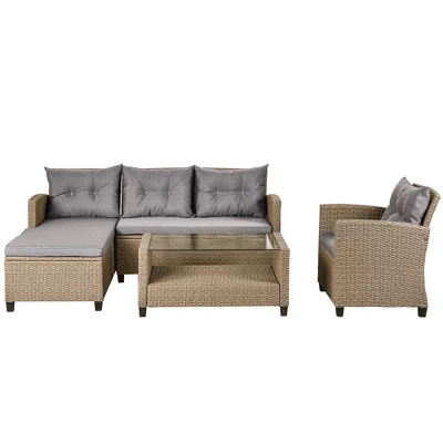 4pc Wicker Patio Conversation Set With Cushions - Beige/Brown - GODEER 7 4pc Wicker Patio Conversation Set With Cushions - Beige/Brown - GODEER - Image 7