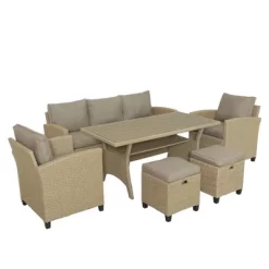 6pc Outdoor Wicker Conversation Set With Arm Chairs, Sofa, Ottomans & Coffee Table - Brown - GODEER -Quality Garden Outdoor Store GUEST e34e4697 92e5 4e54 94b3 74ab3ed4c728