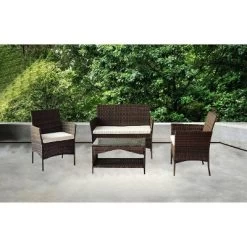 4pc Rattan Wicker Outdoor Lounge Chair With Cushions - Brown/Beige - GODEER 11 4pc Rattan Wicker Outdoor Lounge Chair With Cushions - Brown/Beige - GODEER -Quality Garden Outdoor Store GUEST e41ac375 a3fe 485e 9374 ac9000678ea1