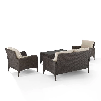 Kiawah 4 Piece Outdoor Wicker Conversation Set- Sand - Crosley 2 Kiawah 4 Piece Outdoor Wicker Conversation Set- Sand - Crosley - Image 2