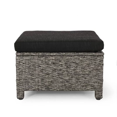 Puerta 2pk Outdoor Wicker Ottomans With Cushions - Black/Dark Gray - Christopher Knight Home 2 Puerta 2pk Outdoor Wicker Ottomans With Cushions - Black/Dark Gray - Christopher Knight Home - Image 2