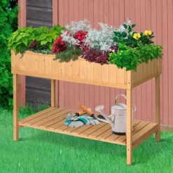 Outsunny Wooden Raised Garden Bed With 8 Slots, Elevated Planter Box Stand With Open Shelf For Limited Garden Space To Grow Herbs, Vegetables, And Flowers
