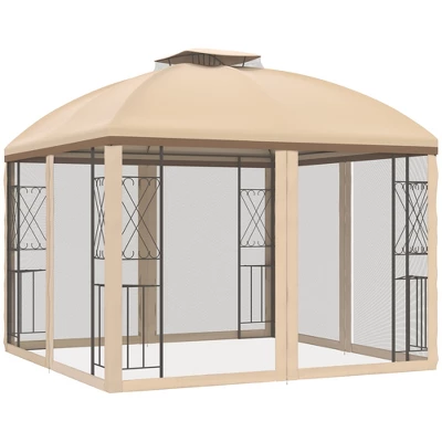 Outsunny 10' X 10' Patio Gazebo Canopy Outdoor Canopy Shelter With Double Tier Roof, Removable Mesh Netting, Display Shelves 3 Outsunny 10' X 10' Patio Gazebo Canopy Outdoor Canopy Shelter With Double Tier Roof, Removable Mesh Netting, Display Shelves - Image 3