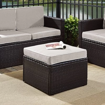 Palm Harbor Outdoor Wicker Ottoman - Gray - Crosley 1 Palm Harbor Outdoor Wicker Ottoman - Gray - Crosley