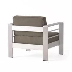 Cape Coral 5pc Aluminum And MGO Seating Set With Fire Table Khaki/Light Gray - Christopher Knight Home -Quality Garden Outdoor Store GUEST e66e5e20 9d23 40cd 8786 523d86b275d2