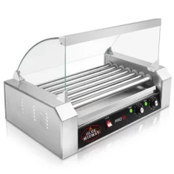 Olde Midway Electric Hot Dog Roller Grill Cooker With Glass Cover, Commercial Grade Machine