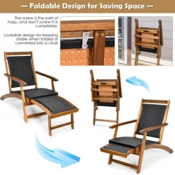 Costway 2PCS Patio Folding Rattan Lounge Chair Wood Frame Retractable Footrest -Quality Garden Outdoor Store GUEST eaa3d610 b23a 4dbf bd57 a0a1298db45a