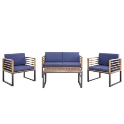 Costway 4pcs Patio Acacia Wood Chair Table Loveseat Cushioned Furniture Set Outdoor Navy -Quality Garden Outdoor Store GUEST eb1ca784 994e 494f bf32 d6a5bee9e36c