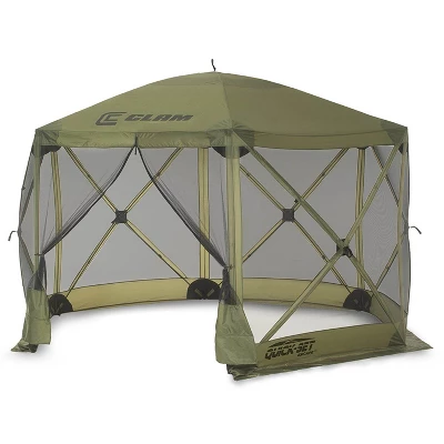 CLAM Quick Set Escape 12 X 12 Foot Portable Pop Up Outdoor Camping Gazebo Canopy Shelter Tent With Carry Bag And Wind Panels (2 Pack), Green 1 CLAM Quick Set Escape 12 X 12 Foot Portable Pop Up Outdoor Camping Gazebo Canopy Shelter Tent With Carry Bag And Wind Panels (2 Pack), Green