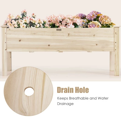 Tangkula Outdoor Wood Planter Raised Garden Bed Elevated Planter Box Kit With Four Holes For Backyard Patio 5 Tangkula Outdoor Wood Planter Raised Garden Bed Elevated Planter Box Kit With Four Holes For Backyard Patio - Image 5