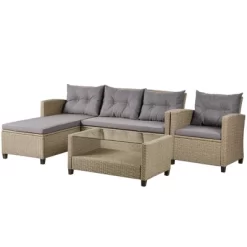 4pc Wicker Patio Conversation Set With Cushions - Beige/Brown - GODEER 21 4pc Wicker Patio Conversation Set With Cushions - Beige/Brown - GODEER -Quality Garden Outdoor Store GUEST ed5950d0 bbb7 44fd badd 0410cb411cc2