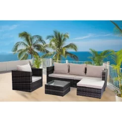 4pc Wicker Patio Sectional Seating Set With Sofa, Arm Chair, Ottoman & Accent Table - Brown/Beige - GODEER 13 4pc Wicker Patio Sectional Seating Set With Sofa, Arm Chair, Ottoman & Accent Table - Brown/Beige - GODEER -Quality Garden Outdoor Store GUEST ee5d9ff3 de8a 4467 87dc f13050f7ac43