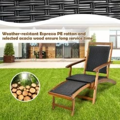 Costway 2PCS Patio Folding Rattan Lounge Chair Wood Frame Retractable Footrest -Quality Garden Outdoor Store GUEST eeb2bc71 4e3b 435c b48e 5485538548ba