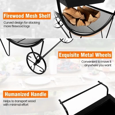Tangkula 21.5" Fire Pit & Firewood Log Rack Outdoor Square Firepit & Firewood Holder With Spark Screen Rolling Wheels 5 Tangkula 21.5" Fire Pit & Firewood Log Rack Outdoor Square Firepit & Firewood Holder With Spark Screen Rolling Wheels - Image 5