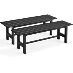 Costway 2PCS Outdoor HDPE Bench With Metal Frame 47'' X 14'' X 16'' For Yard Garden Brown/Black/Gray -Quality Garden Outdoor Store GUEST ef6096e9 bbbb 4c91 9178 89beff071bf4
