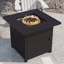 Flash Furniture Outdoor 50,000 BTU Black 28"Square Metal Fire Pit Table With Lid And Lava Rock -Quality Garden Outdoor Store GUEST ef9fb3be fe69 4340 804e b781a6c5a92a