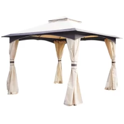 Outsunny 10' X 10' Outdoor Gazebo With Mesh Netting Sidewalls For Shade And Rain, Patio Gazebo Canopy With 2-Tier Soft Top Roof And Steel Frame For Lawn, Garden, Backyard And Deck -Quality Garden Outdoor Store GUEST effcd28d a4b3 493d b716 52d43ad36799