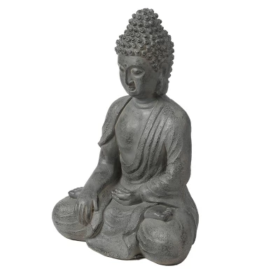 LuxenHome 16.1" Gray MgO Enlightened Buddha Garden Statue 3 LuxenHome 16.1" Gray MgO Enlightened Buddha Garden Statue - Image 3