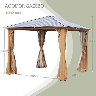 Aoodor Gazebo Polycarbonate Roof, Wooden Print Aluminum Frame With Mosquito Netting And Curtain 1 Aoodor Gazebo Polycarbonate Roof, Wooden Print Aluminum Frame With Mosquito Netting And Curtain