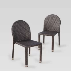 Aurora 2pk Wicker Stacking Chairs - Brown - Christopher Knight Home