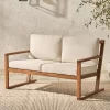 Saracina Home Modern Slat -Back Acacia Outdoor Bench With Cushions