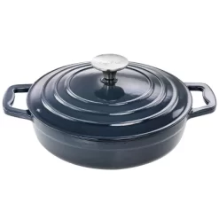 MegaChef 2 Quart Round Enameled Cast Iron Braiser Pan In Dark Blue