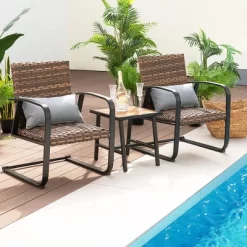 Costway 3 PCS Patio Rattan Furniture Bistro Set C-Spring Chair Padded Seat & Back Pillow -Quality Garden Outdoor Store GUEST f5bc279c 1d0f 4fe3 bde3 357a1629f774