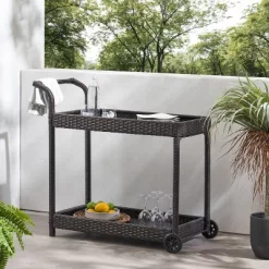 Savona Wicker Outdoor Serving Cart - Brown - Christopher Knight Home -Quality Garden Outdoor Store GUEST f604d357 716c 431e a7cf 70c46b895069