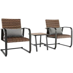 Costway 3 PCS Patio Rattan Furniture Bistro Set C-Spring Chair Padded Seat & Back Pillow -Quality Garden Outdoor Store GUEST f65b08d5 6819 4f30 9c18 db2bfafeae08