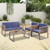 Costway 4pcs Patio Acacia Wood Chair Table Loveseat Cushioned Furniture Set Outdoor Navy