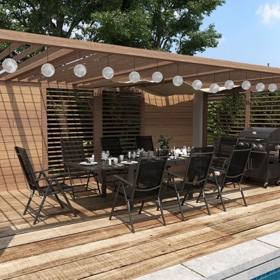 Outsunny 9-Piece Patio Dining Set For 8, Expandable Outdoor Table, Folding And Reclining Padded High Back Chairs, Aluminum Frames, Mesh Seats, Black 2 Outsunny 9-Piece Patio Dining Set For 8, Expandable Outdoor Table, Folding And Reclining Padded High Back Chairs, Aluminum Frames, Mesh Seats, Black - Image 2