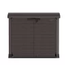 Duramax CedarGrain StoreAway 1200 Liter Capacity Outdoor Deck & Garden Storage Box W/ Panel Doors & Arc Lid For Patios, Pool Areas, & Driveways, Brown