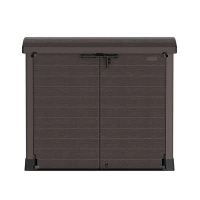 Duramax CedarGrain StoreAway 1200 Liter Capacity Outdoor Deck & Garden Storage Box W/ Panel Doors & Arc Lid For Patios, Pool Areas, & Driveways, Brown 1 Duramax CedarGrain StoreAway 1200 Liter Capacity Outdoor Deck & Garden Storage Box W/ Panel Doors & Arc Lid For Patios, Pool Areas, & Driveways, Brown