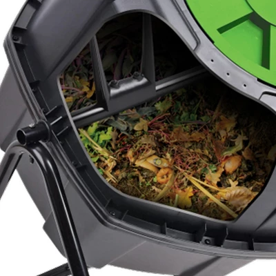 Tumbleweed 110 Liter 29 Gallon Indoor Outdoor Drum Waste Container Bin Garden Compost Tumbler With Stand And Twist Lid, Plastic, Black And Green 3 Tumbleweed 110 Liter 29 Gallon Indoor Outdoor Drum Waste Container Bin Garden Compost Tumbler With Stand And Twist Lid, Plastic, Black And Green - Image 3