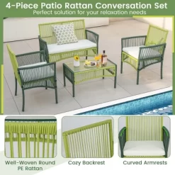 Costway 4PCS/8PCS Patio Round Wicker Conversation Set With Cushions Tempered Glass Side Table -Quality Garden Outdoor Store GUEST f9533545 63db 4195 a9d8 dedf84db2802