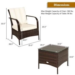 Costway 3 PCS Patio Rattan Furniture Set Coffee Table & 2 Rattan Chair W/White Cushions -Quality Garden Outdoor Store GUEST fc291f65 9b27 4548 b5e8 d558723ac4bf
