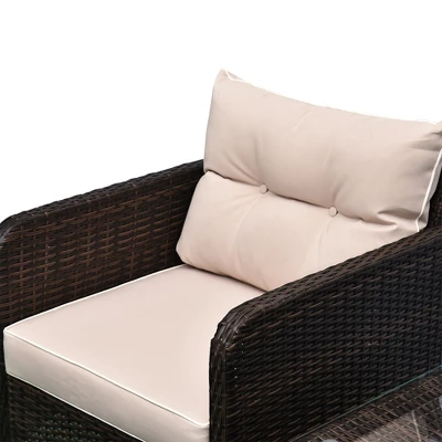 Outsunny 5 Piece Rattan Wicker Lounge Chair, Outdoor Patio Conversation Set With 2 Cushioned Chairs, 2 Ottomans & Tempered Glass Top Coffee Table 5 Outsunny 5 Piece Rattan Wicker Lounge Chair, Outdoor Patio Conversation Set With 2 Cushioned Chairs, 2 Ottomans & Tempered Glass Top Coffee Table - Image 5