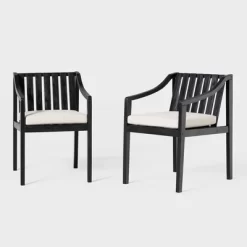 Saracina Home 2pk Mid-Century Modern Slatted Outdoor Acacia Arm Chairs With Cushions -Quality Garden Outdoor Store GUEST fe39f52a 3746 4258 9035 790086867c9b