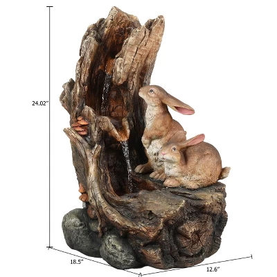 LuxenHome Resin Two Bunnies Tree Stump Outdoor Fountain With LED Lights 8 LuxenHome Resin Two Bunnies Tree Stump Outdoor Fountain With LED Lights - Image 8