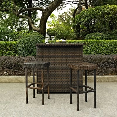 Palm Harbor 3pc Outdoor Wicker Bar Set - Brown - Crosley 2 Palm Harbor 3pc Outdoor Wicker Bar Set - Brown - Crosley - Image 2